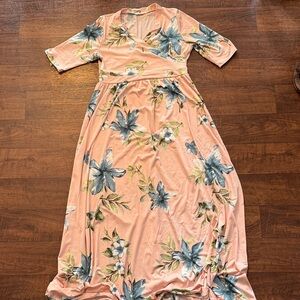 Flamingo Urban Peach and Blue Floral Maxi Dress
